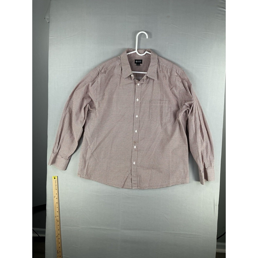 Haggar Clothing Men's‎ XL Button Front Shirt Brown Geometric Print 100% Cotton